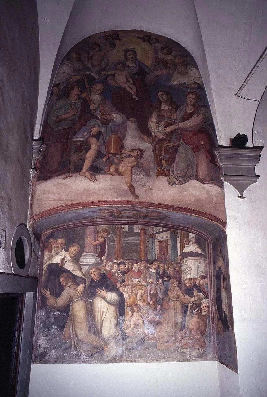 Madonna con Bambino, Santi, Sant'Alberto carmelitano predica alla folla alla presenza di San Francesco d'Assisi e di San Domenico - Firenze